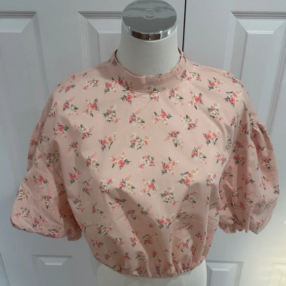 NWT Anthropology Coquette Girl Cropped Bubble Puff Sleeve Cinch Blouse Size M - Picture 4 of 11